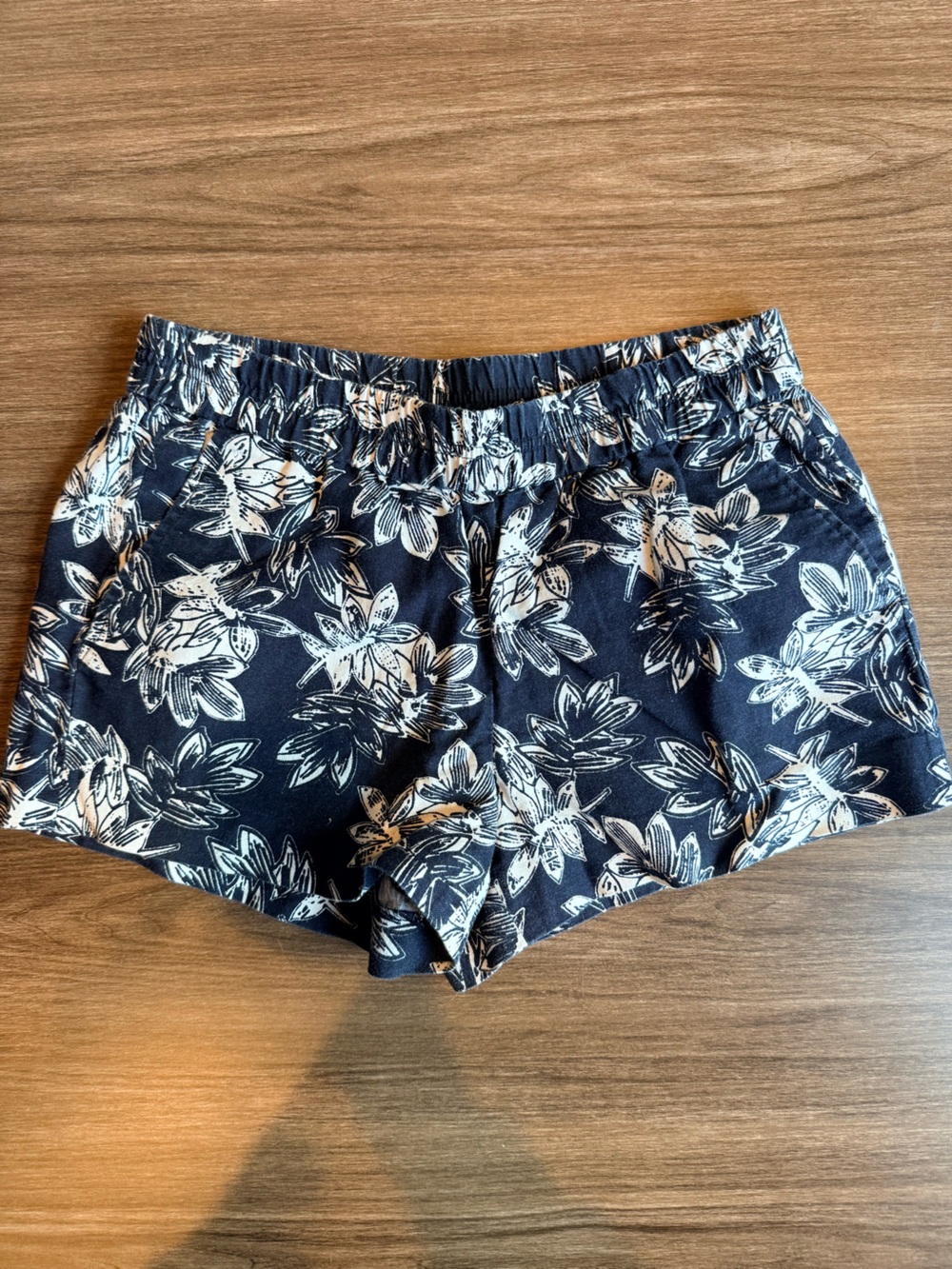J. Crew Navy Floral High-Waist Elastic Shorts